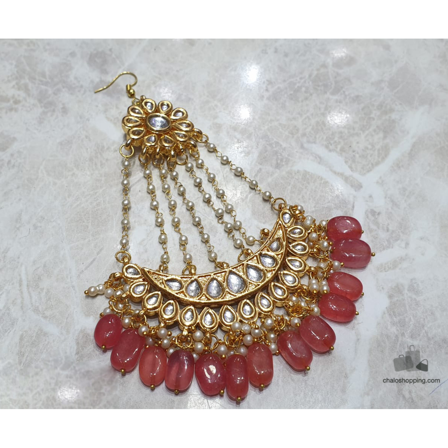 Kundan Inspired Onyx Stone Passa (Dark Peach)