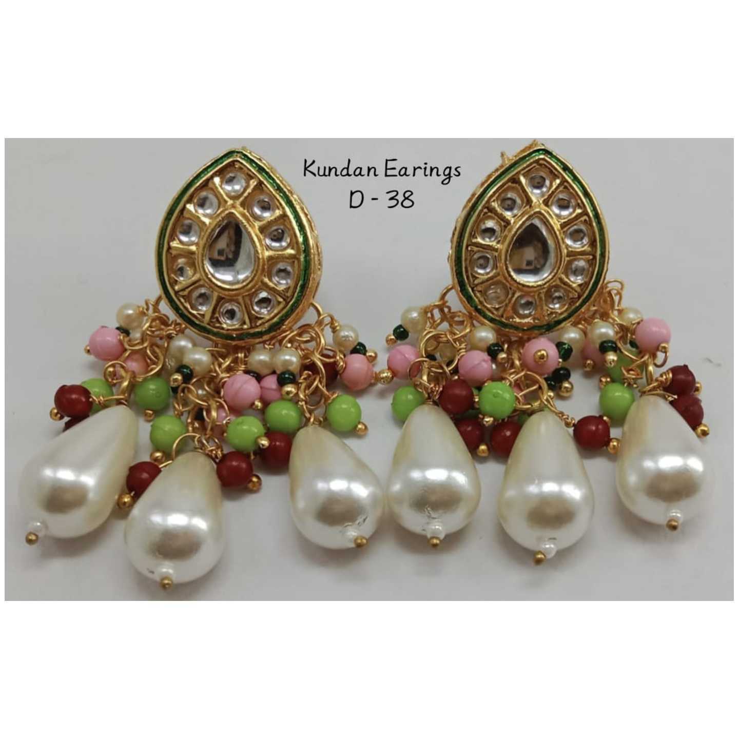 Gold Tone Kundan Earring White Onyx Pearls