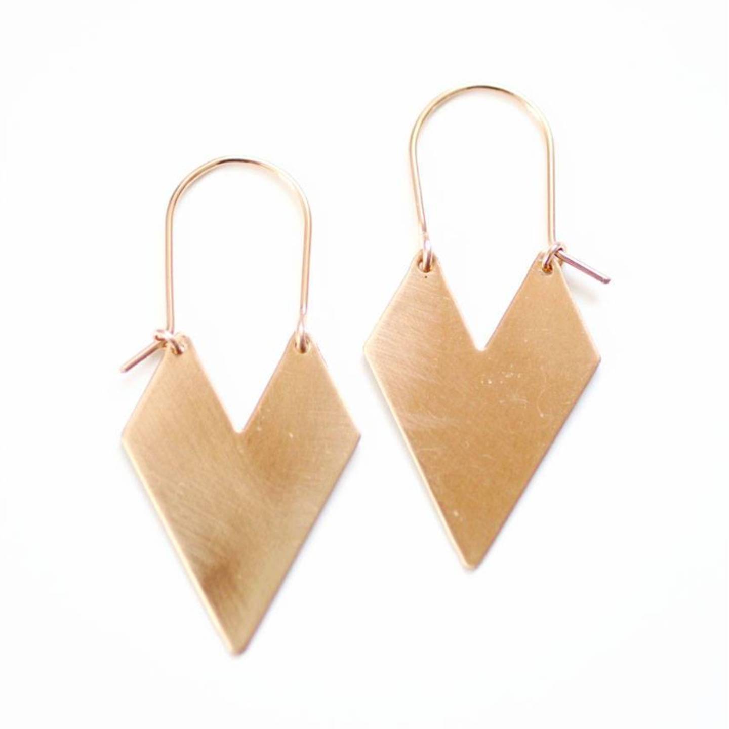 Chevron Arrow Matte Brass Earrings