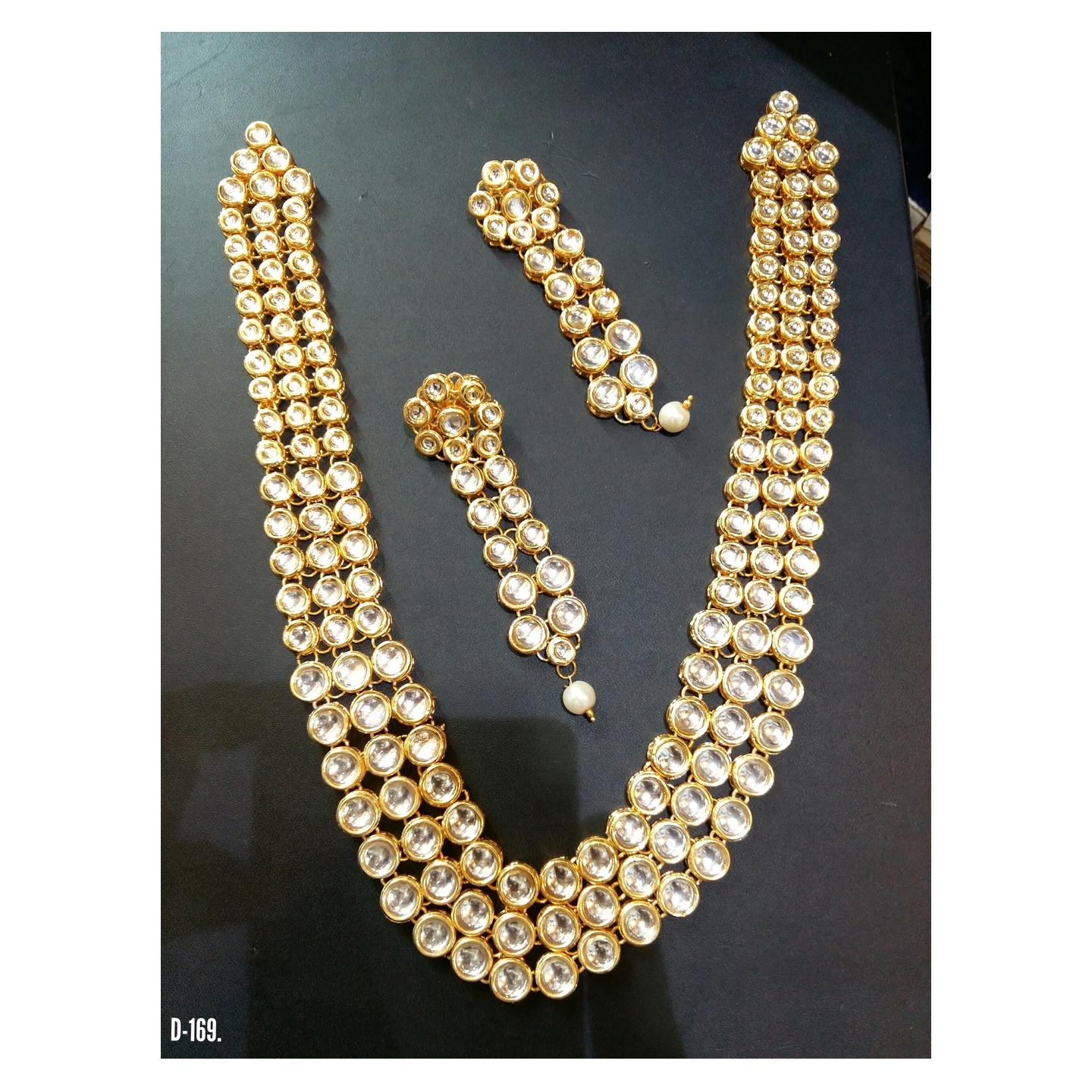 Kundan Triple Layer Long Necklace Set With Earring 