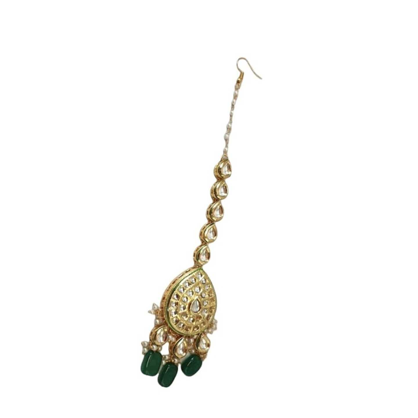 Green Stone Gold Tone Kundan Tikka