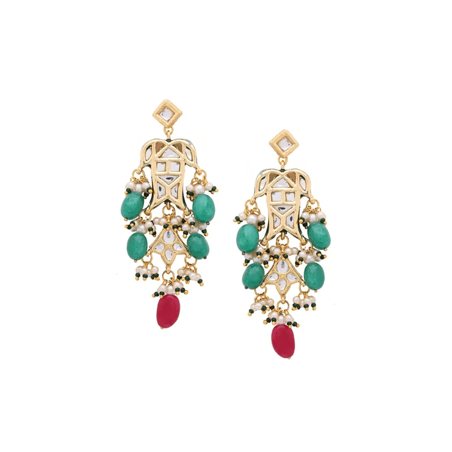 Green Red Gold Tone Kundan Earring