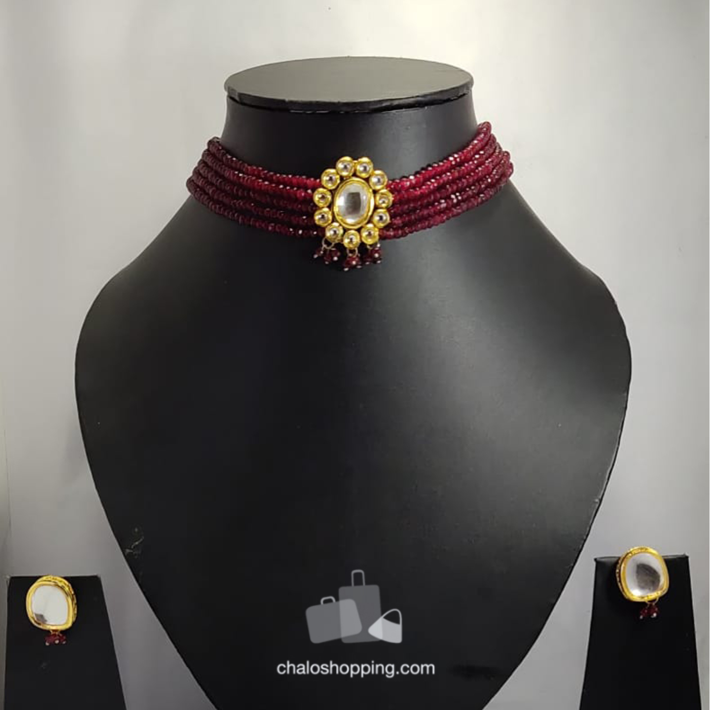 High Quality Kundan Red Onyx Choker with Earrings