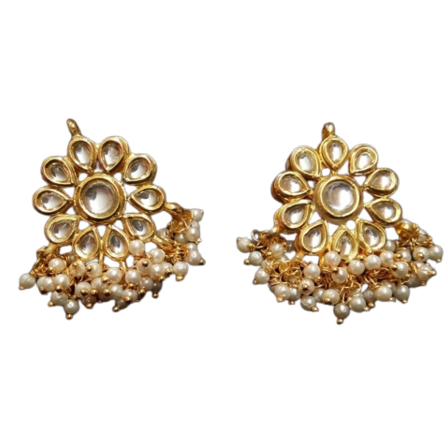 Gold Tone Kundan Earring With Pearls