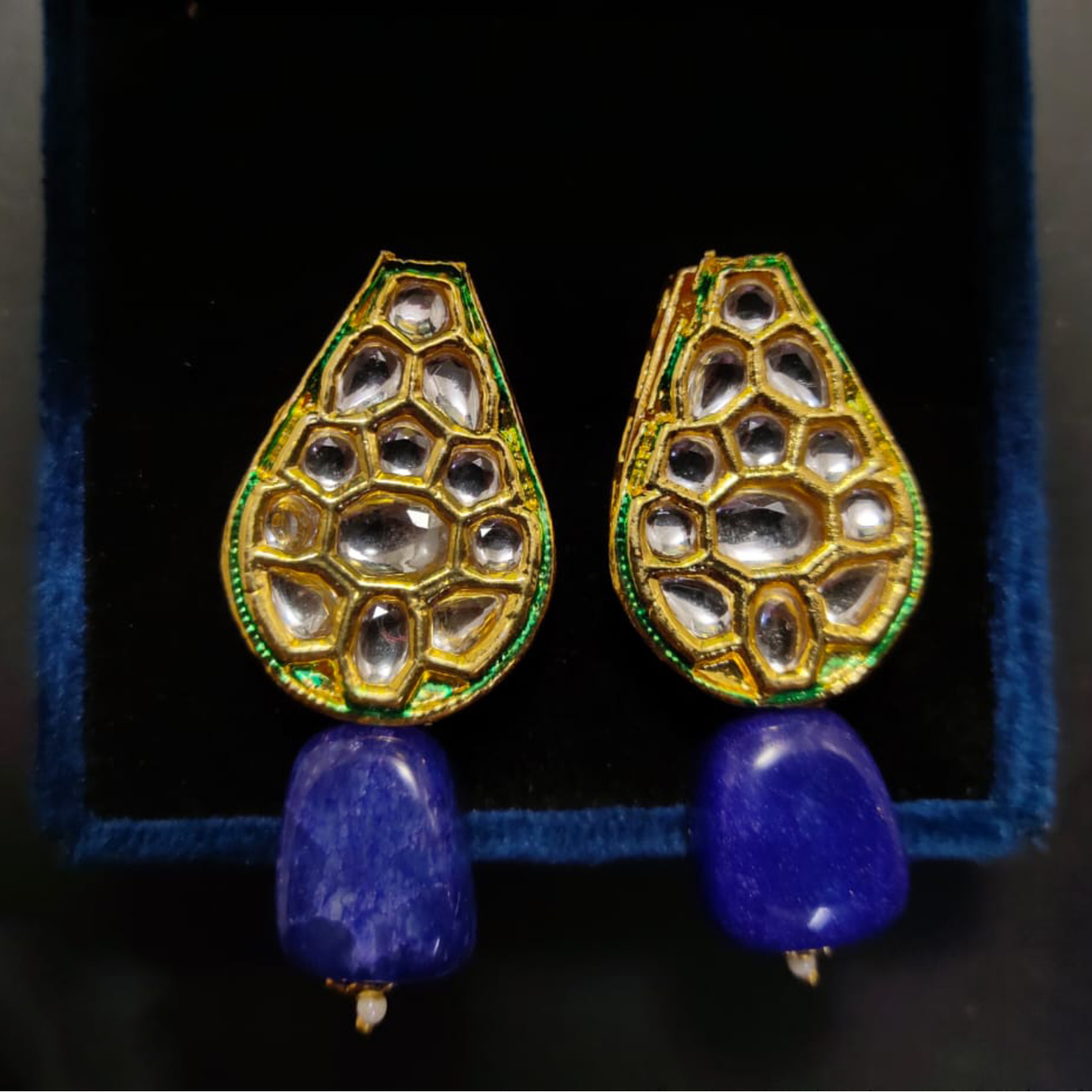 Small Kundan Studs 22 Blue