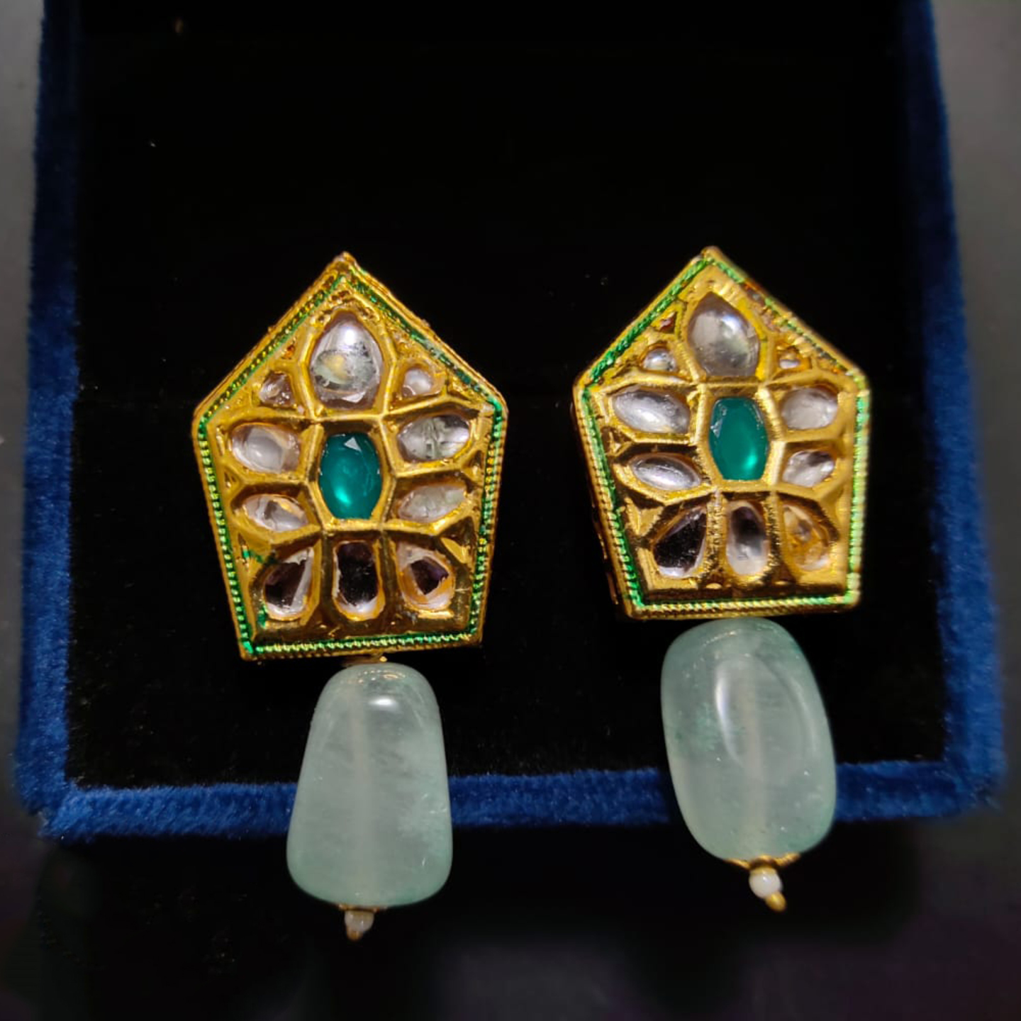 Small Kundan Studs 18 Sea Green
