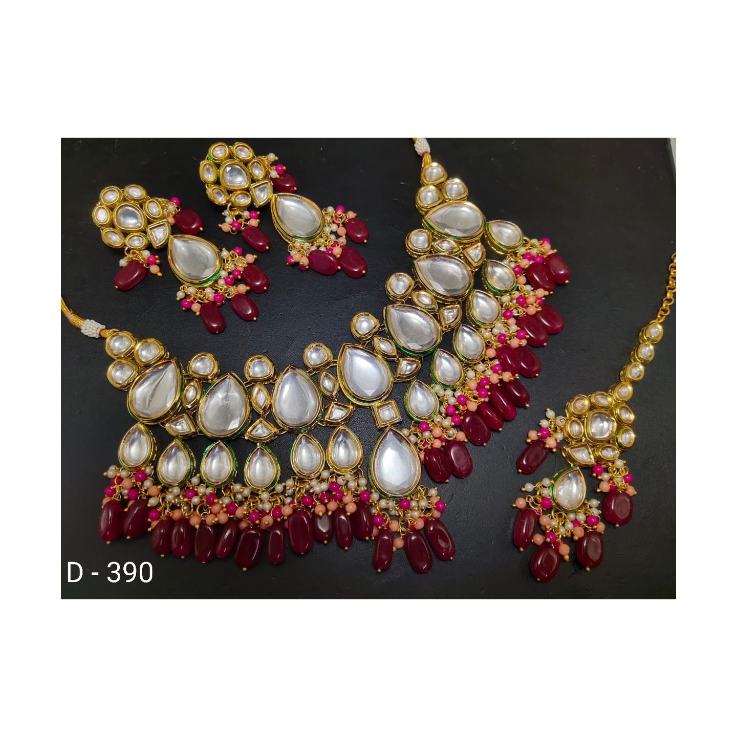 Kundan Choker Necklace Set With Earring ,Tikka Marron Onyx Stone