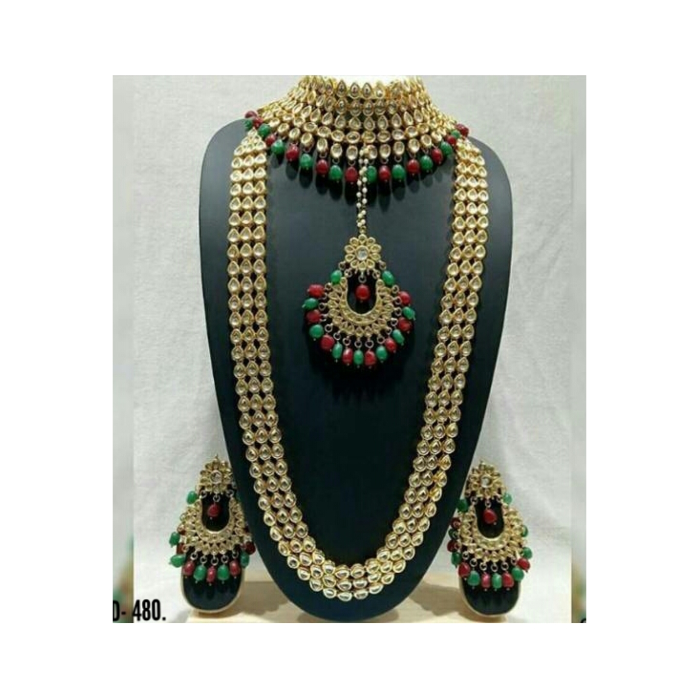 Kundan Choker Multi Layer Necklace Set With Earring ,Tikka Multi Onyx Pearl