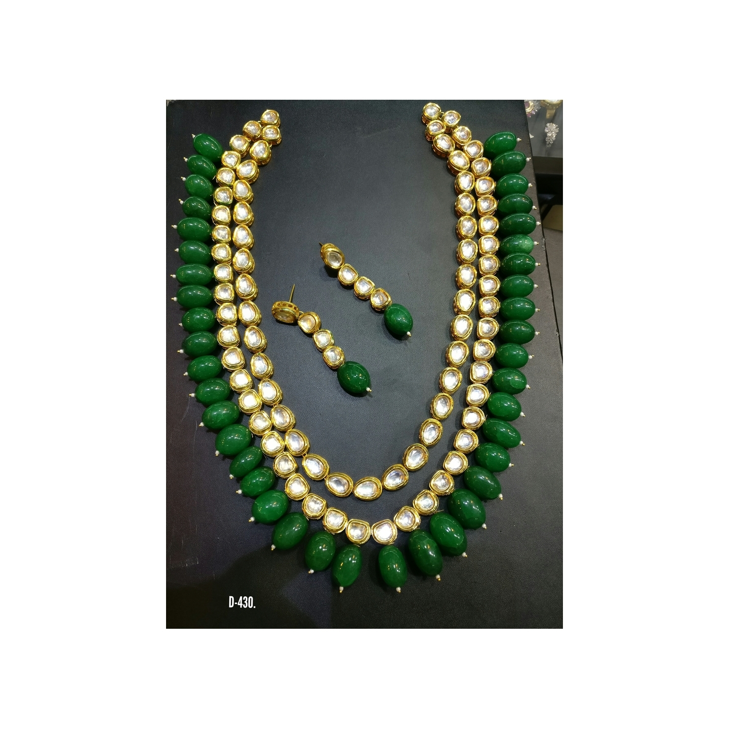 Kundan Long Necklace Set With Earring See Green Pearl