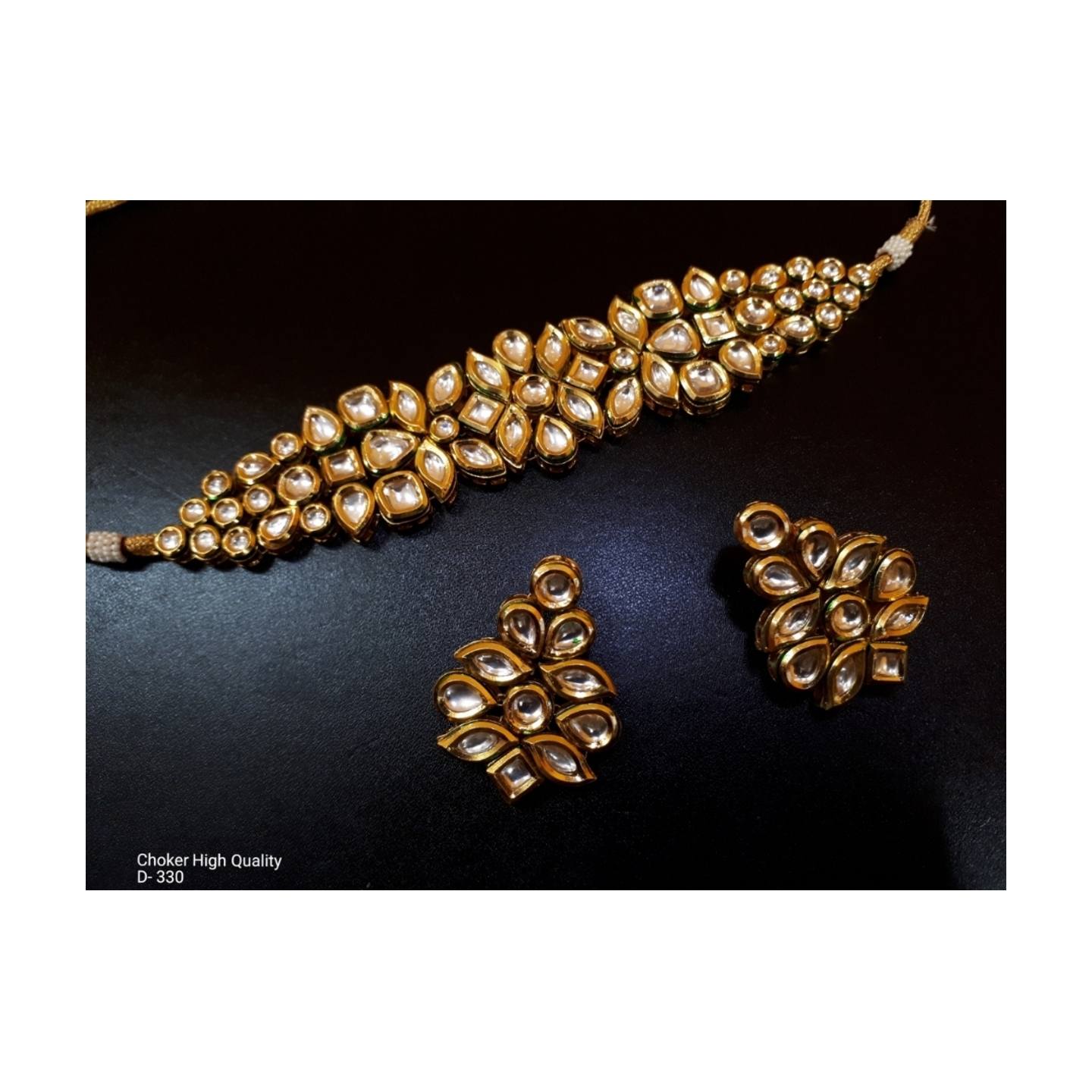 High Quality Kundan Choker Neckline With Earring Golden Onyx Pearl