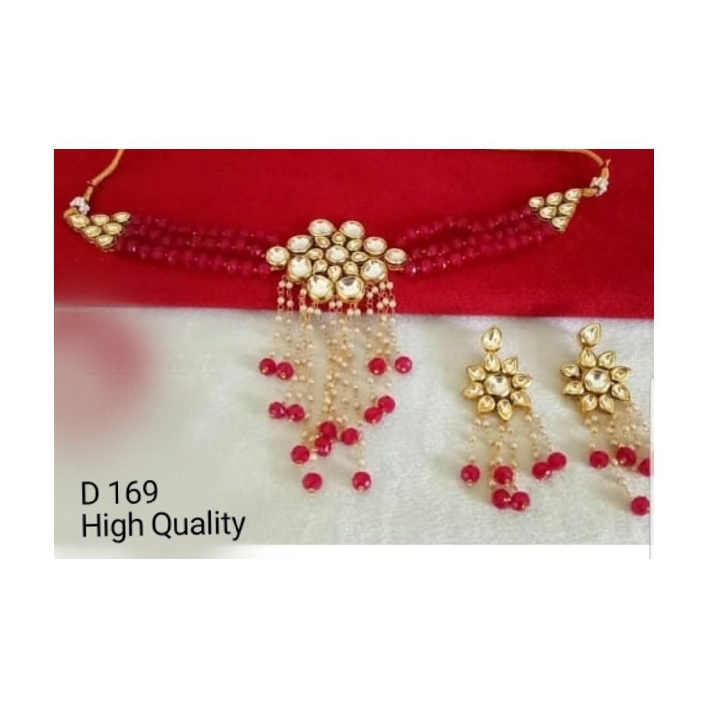 High Quality Kundan Choker Necklace With Earring Red Onyx Pearl