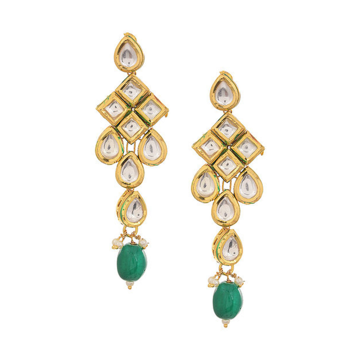 Green Gold Tone Kundan Earrings with Pearls