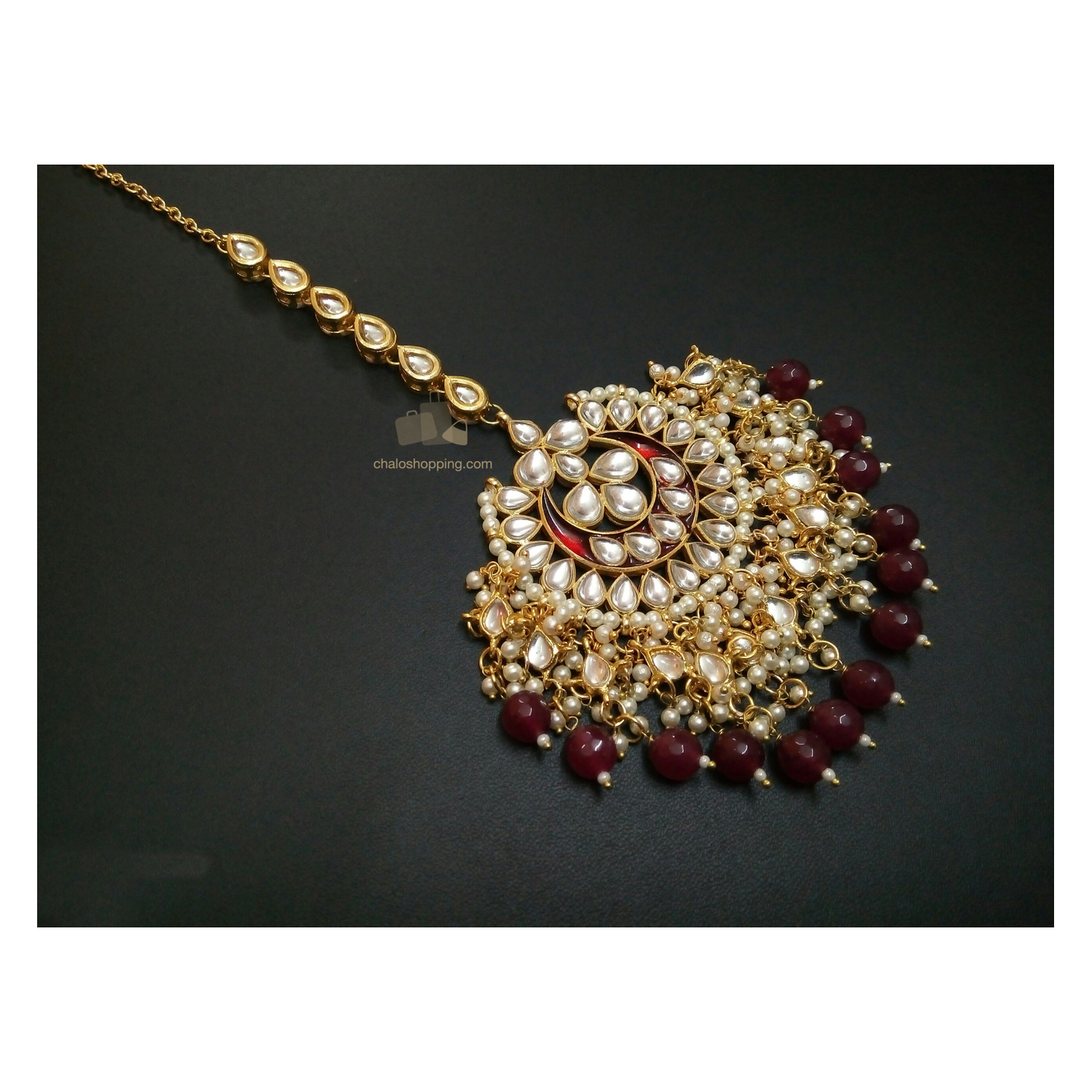 Red Onyx Meena Kundan Maangtika