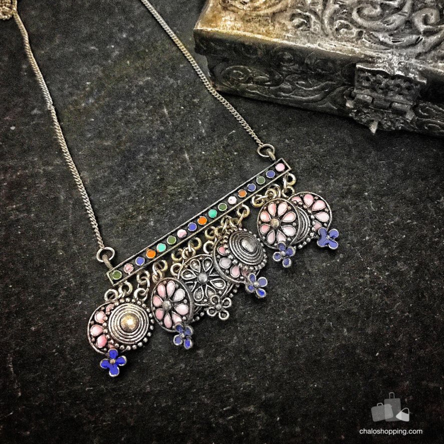 Enamel Coin Tribal Necklace