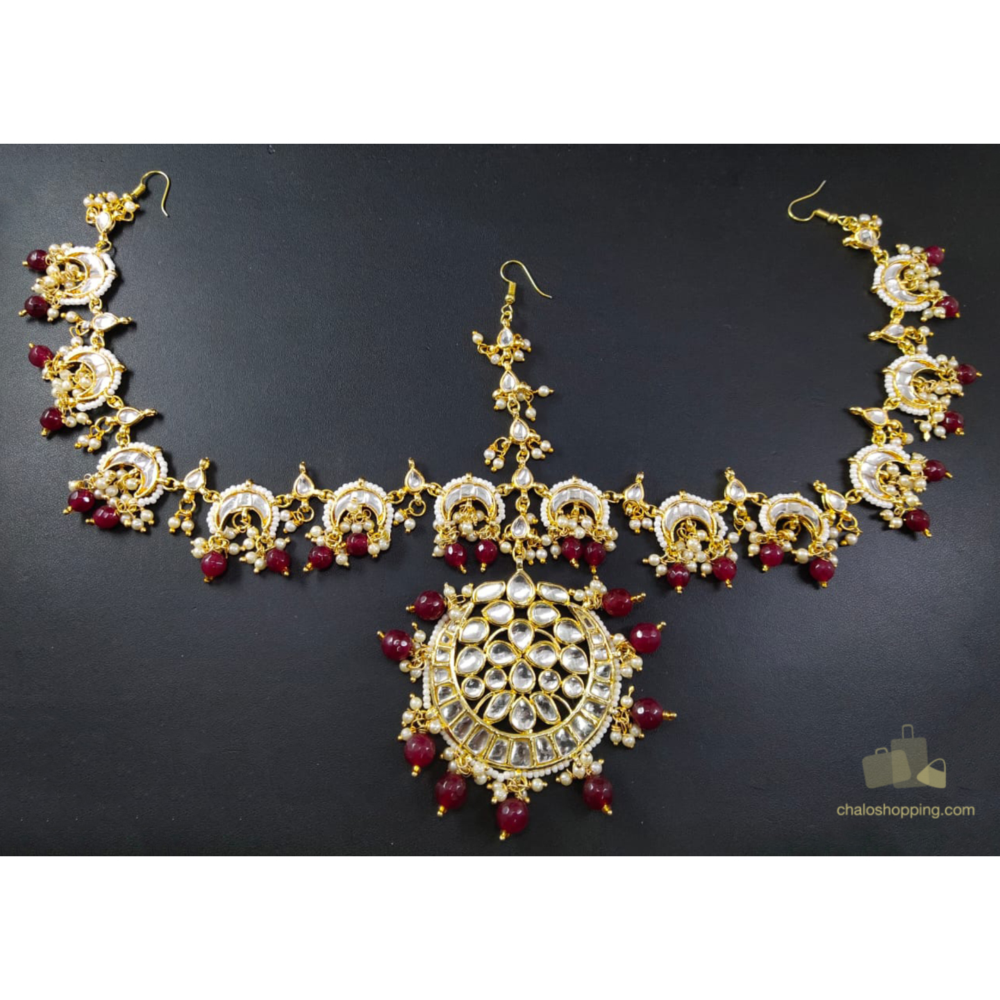 High Quality Kundan Mathapatti Red Onyx