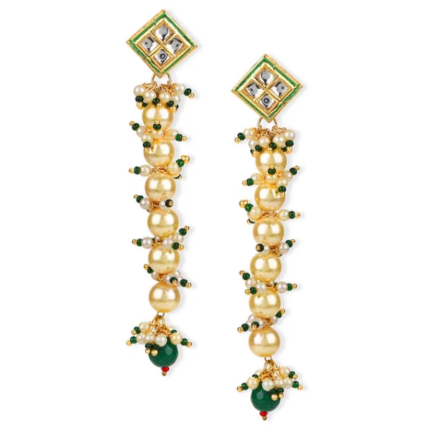 Gold Tone Kundan Earrings with Pearls