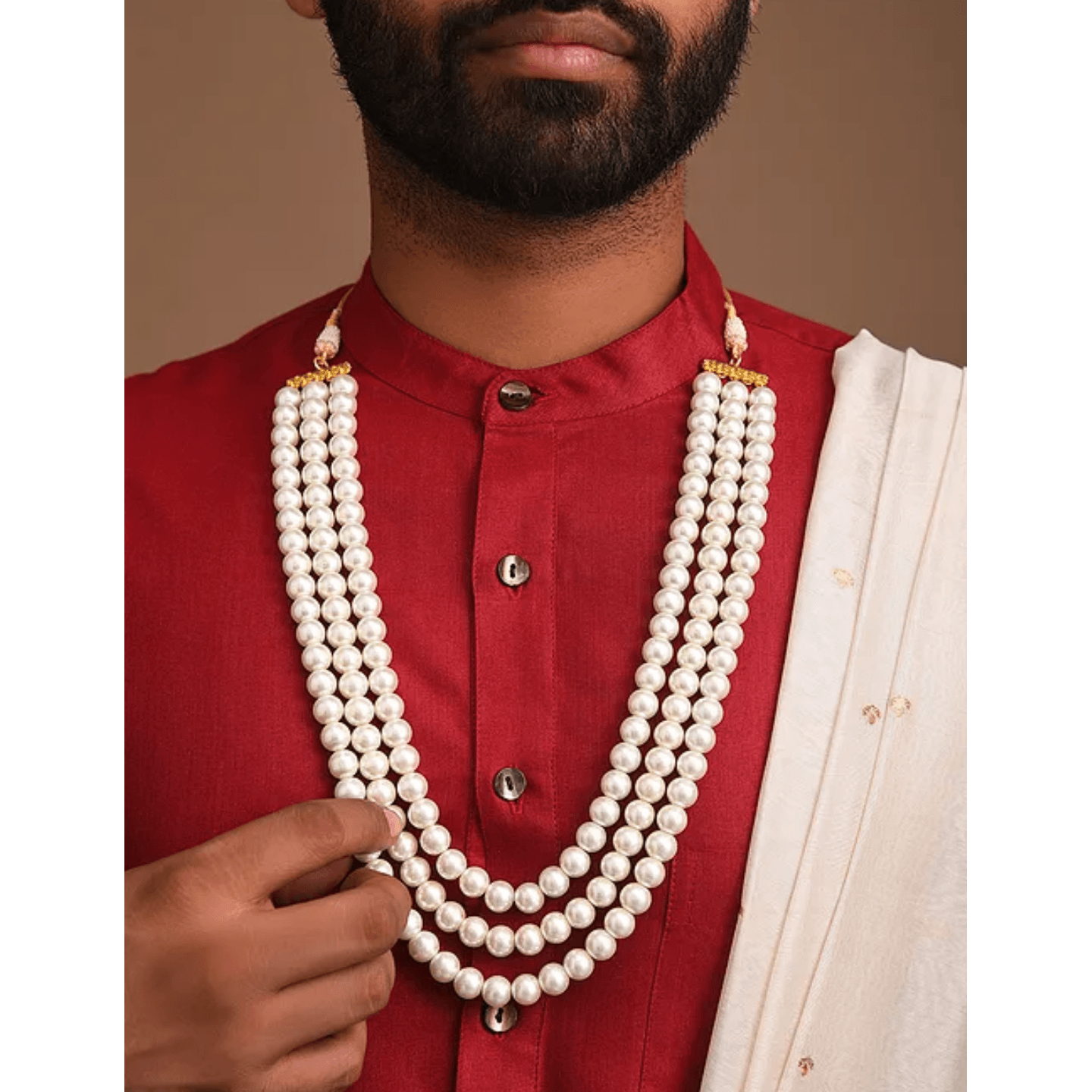 Triple Layer Big Pearl Necklace for Men