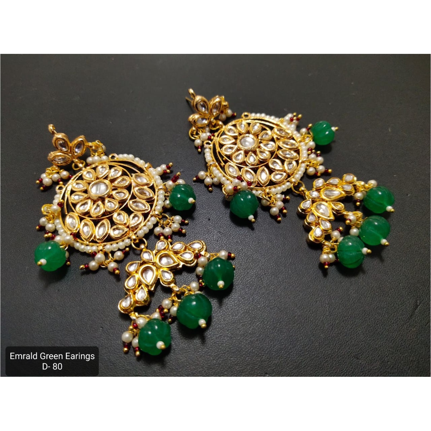 Kundan Emerald Green Stone Fulkari Earrings