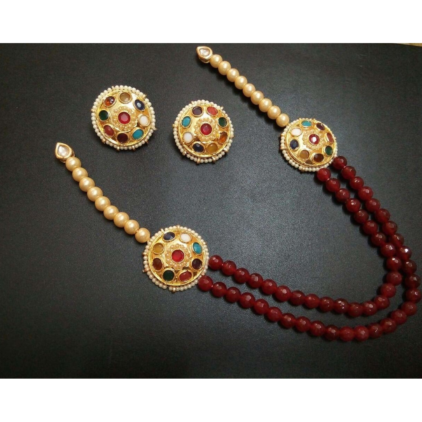  Kundan Nav Ratan Necklace Set With Earring