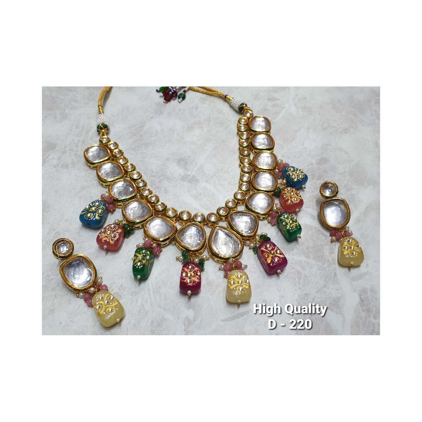 Kundan Necklace Set with Earring & Sea Green Stones