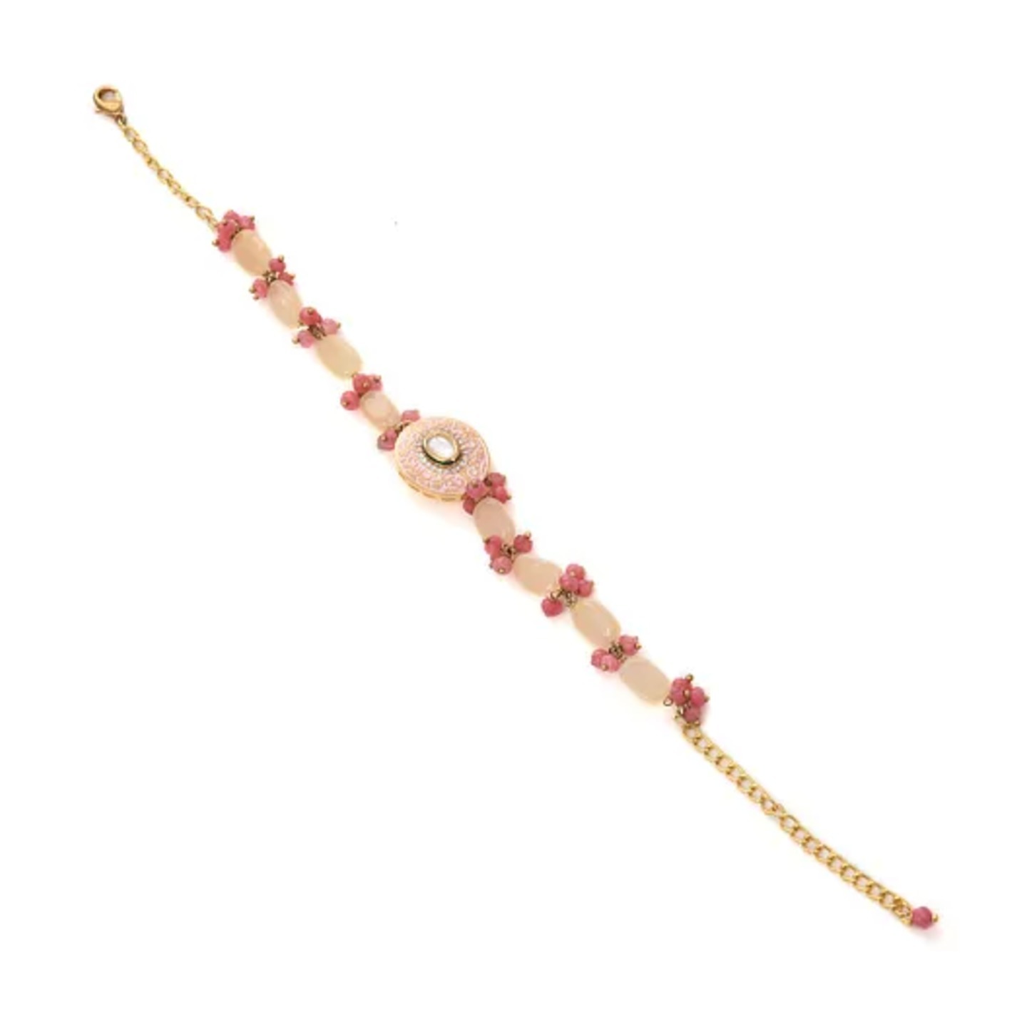 Pink Gold Tone Kundan Beaded Bracelet