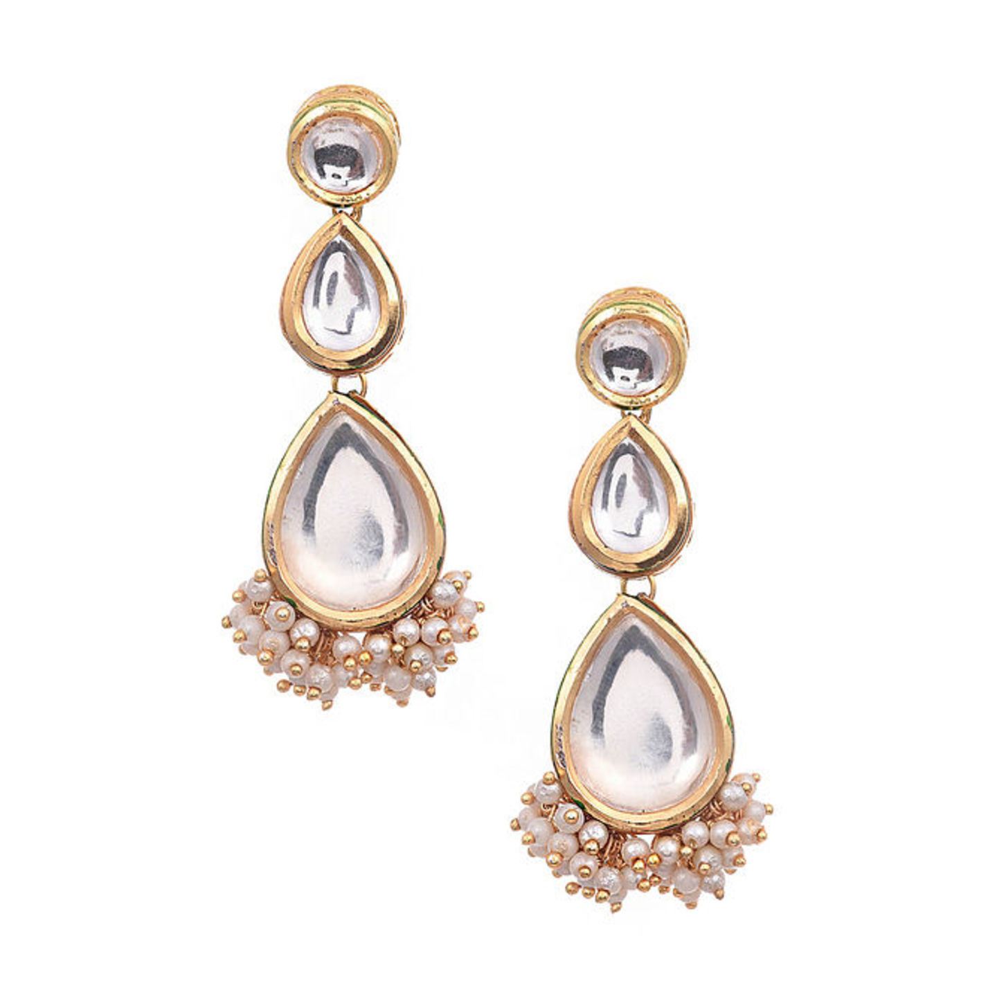 Tear Drop Kundan Earrings with Pearls