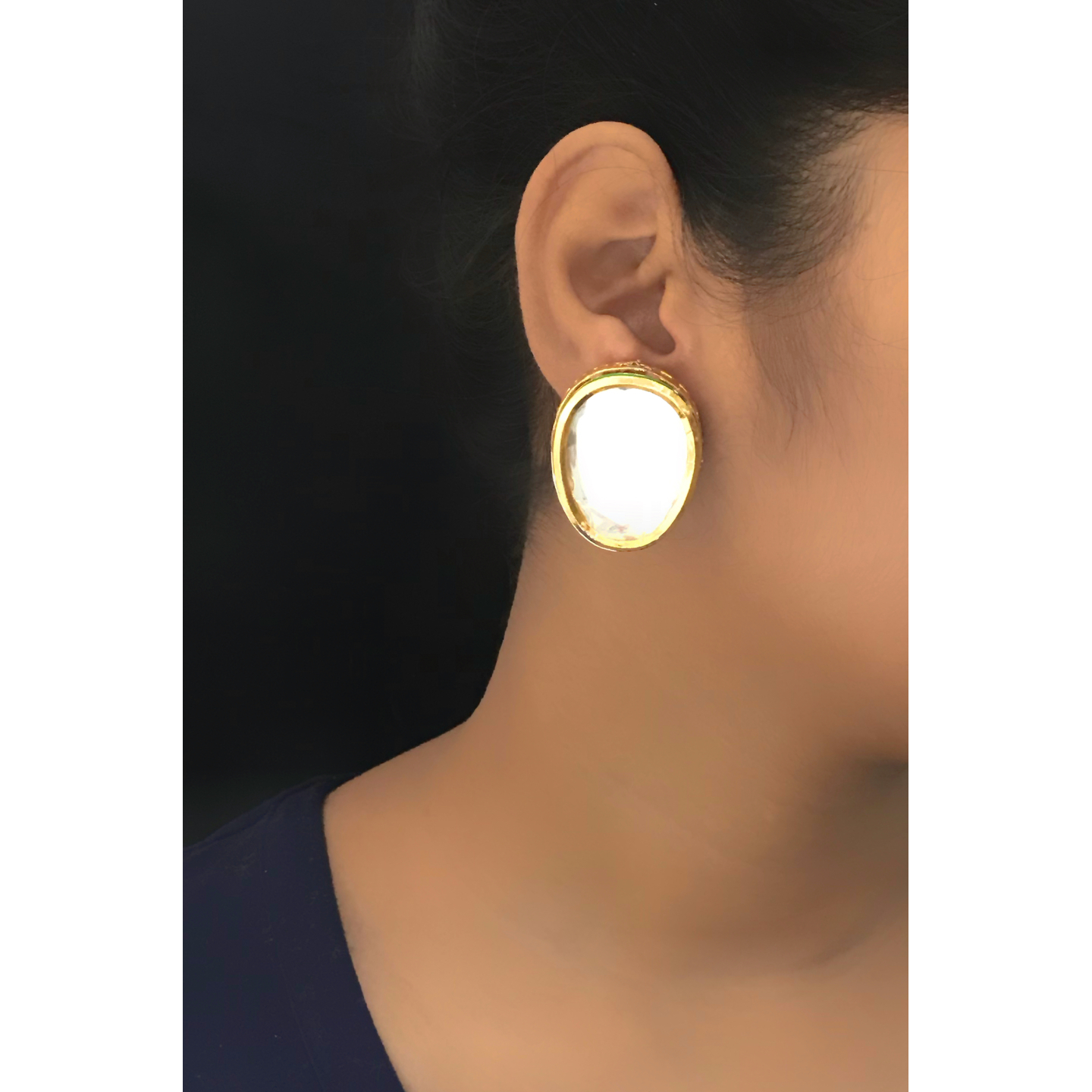 Gold Tone Uncut Kundan Inspired Stud
