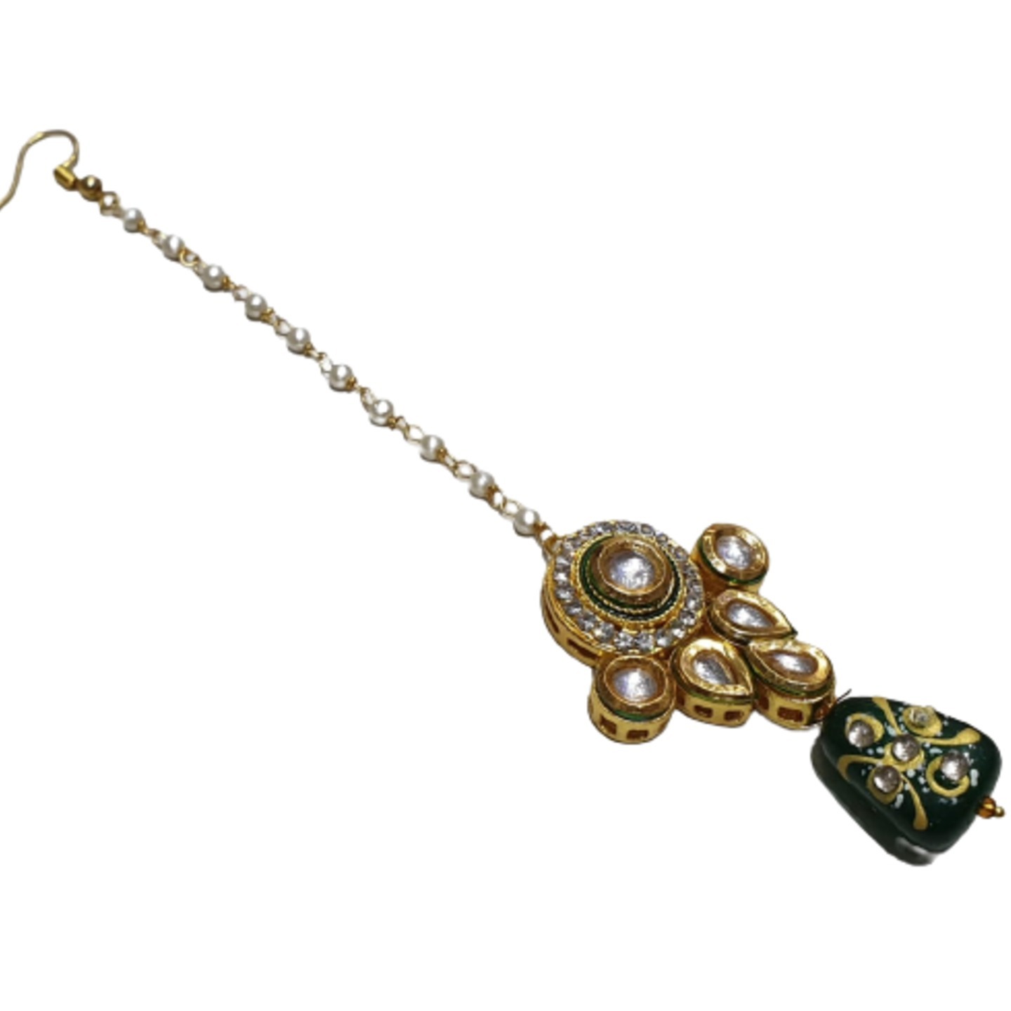Green Gold Tone Kundan Tikka