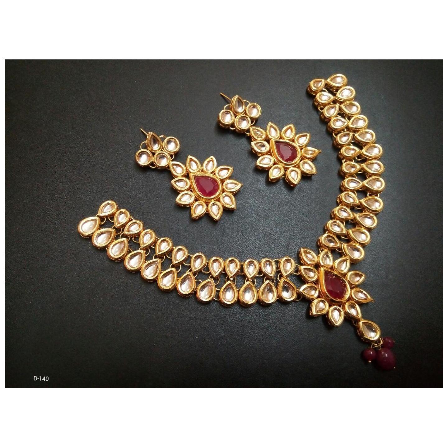 Kundan Choker Necklace Set With Earring Ruby Red Onyx Stone