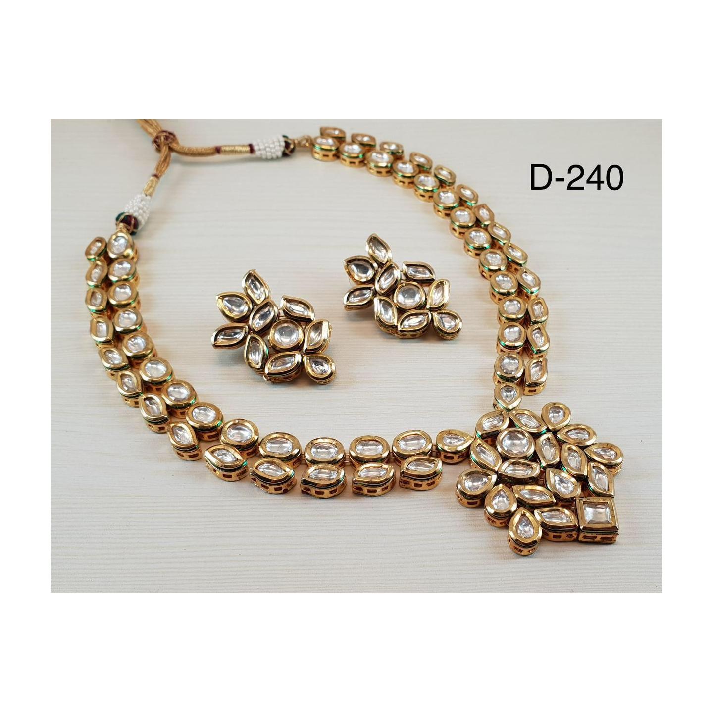 Kundan Choker With Earring Golden Peral Crystals Necklace