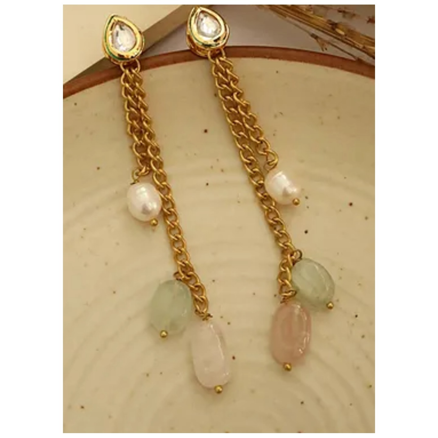 Pink Mint Gold Tone Kundan Earring
