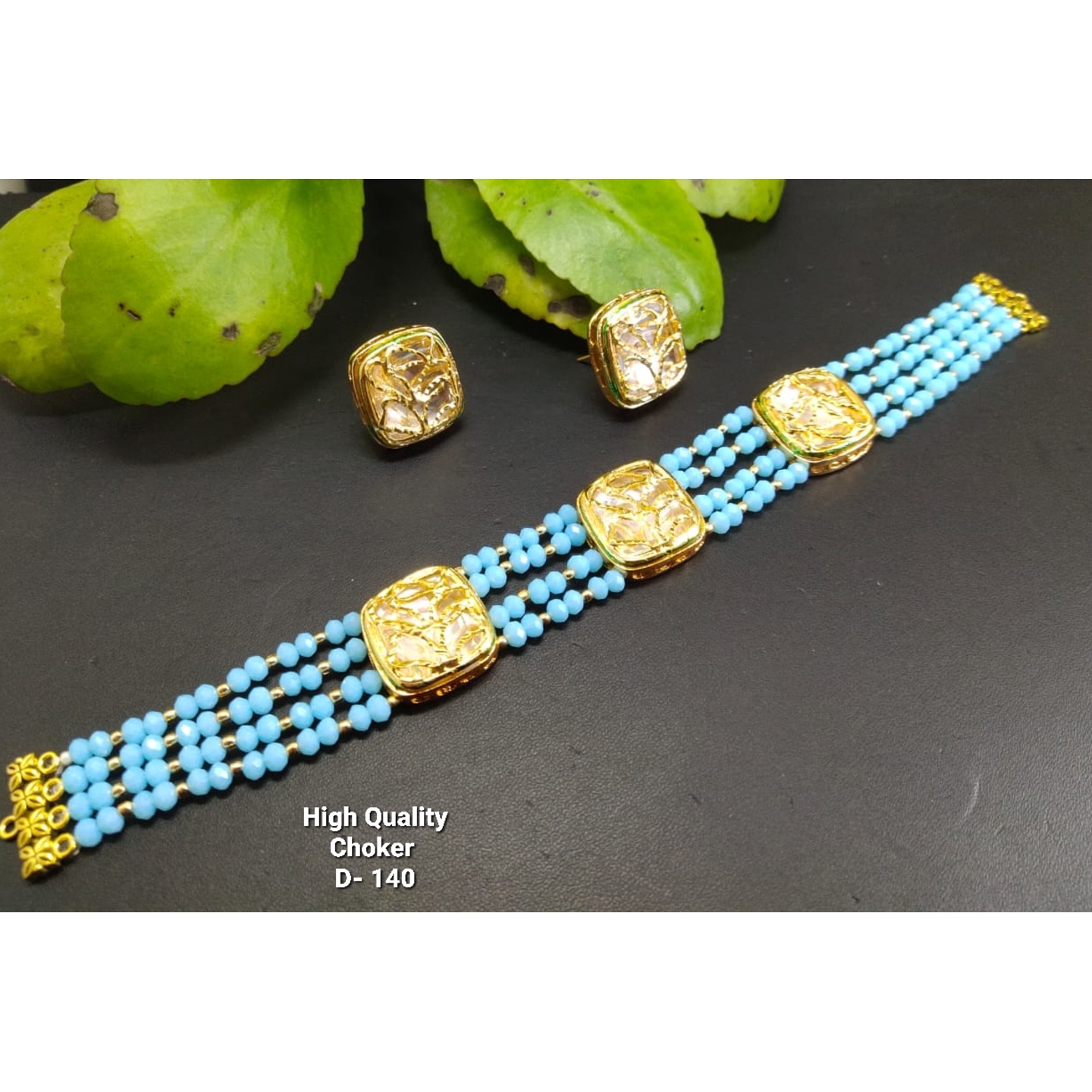 Kundan Choker With Turquoise Crystals Neckline