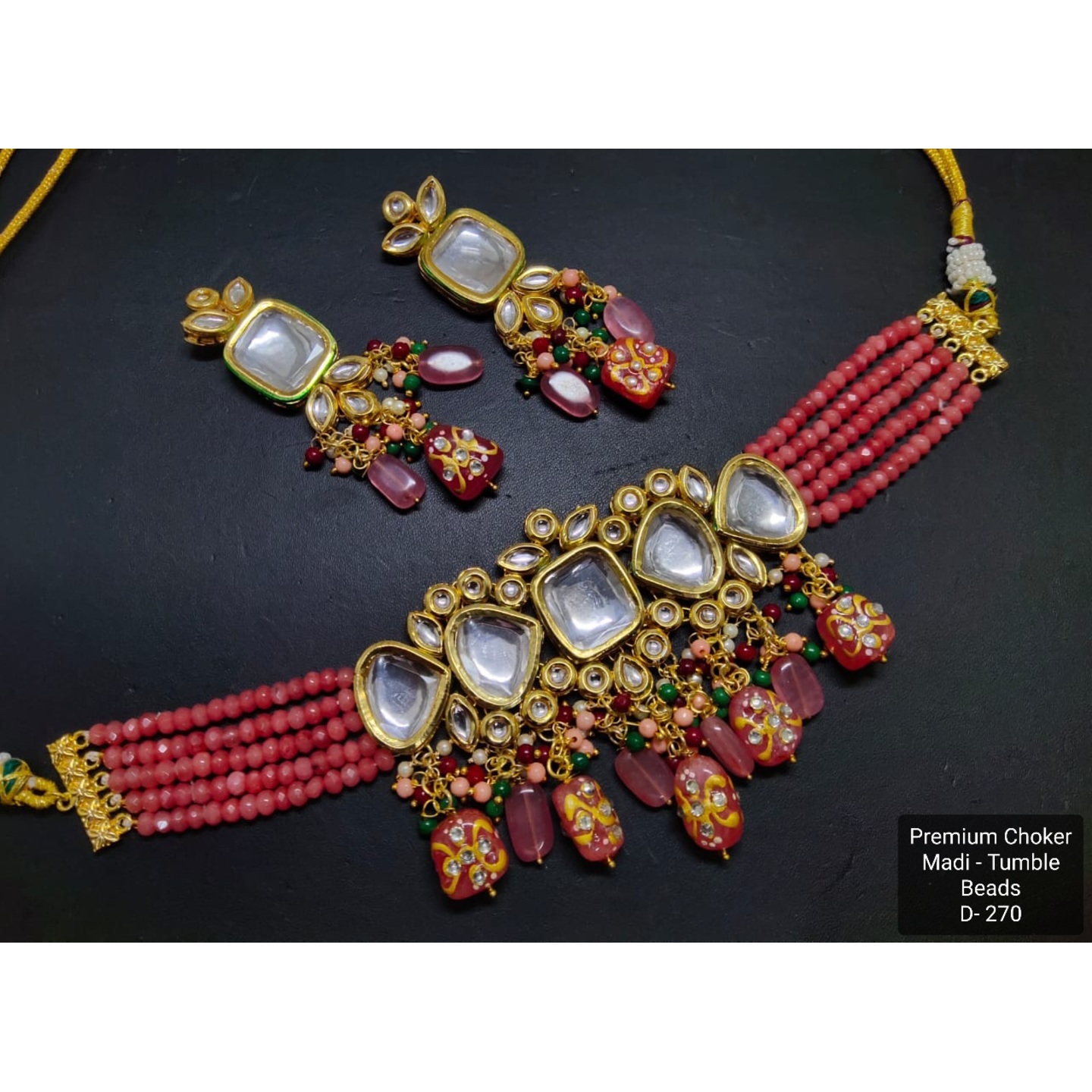 Pink Onyx High Quality Kundan Necklace Set