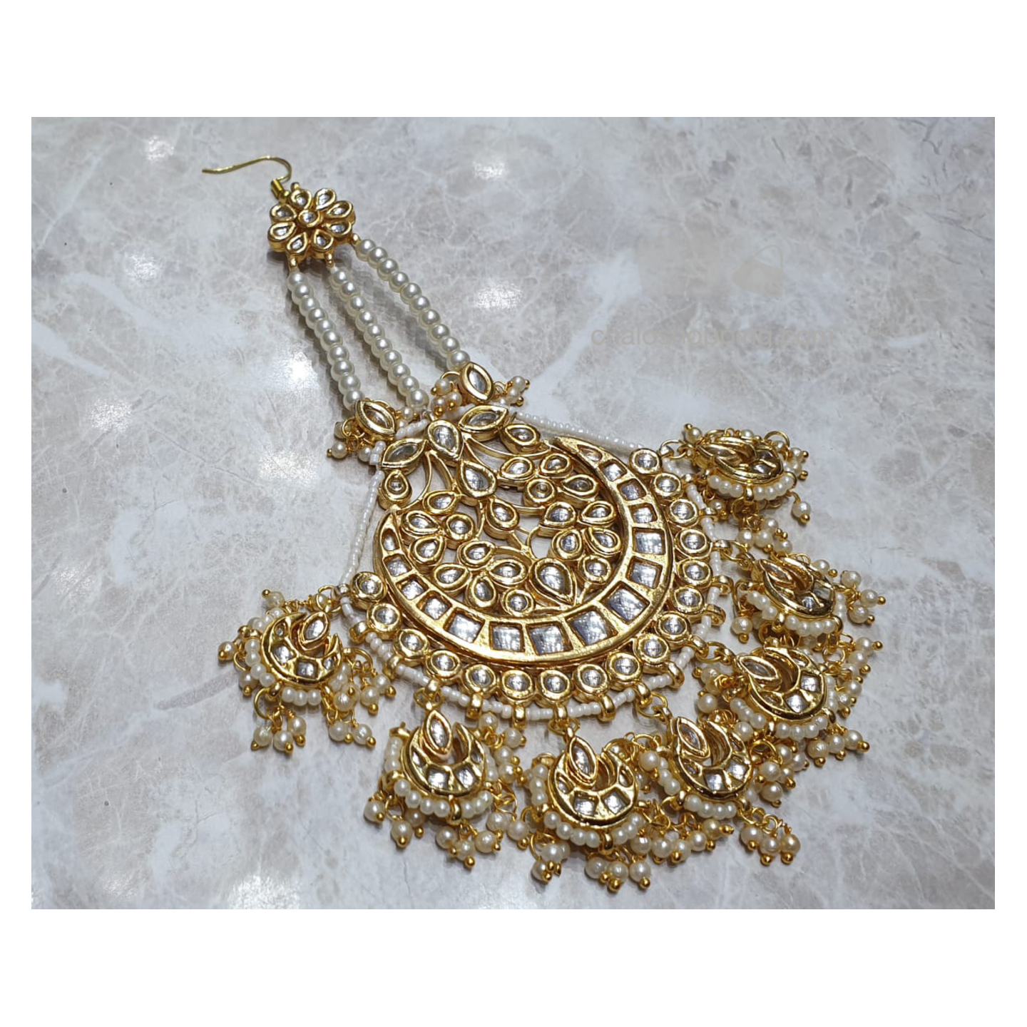 Faux Pearl Kundan JhumarTika
