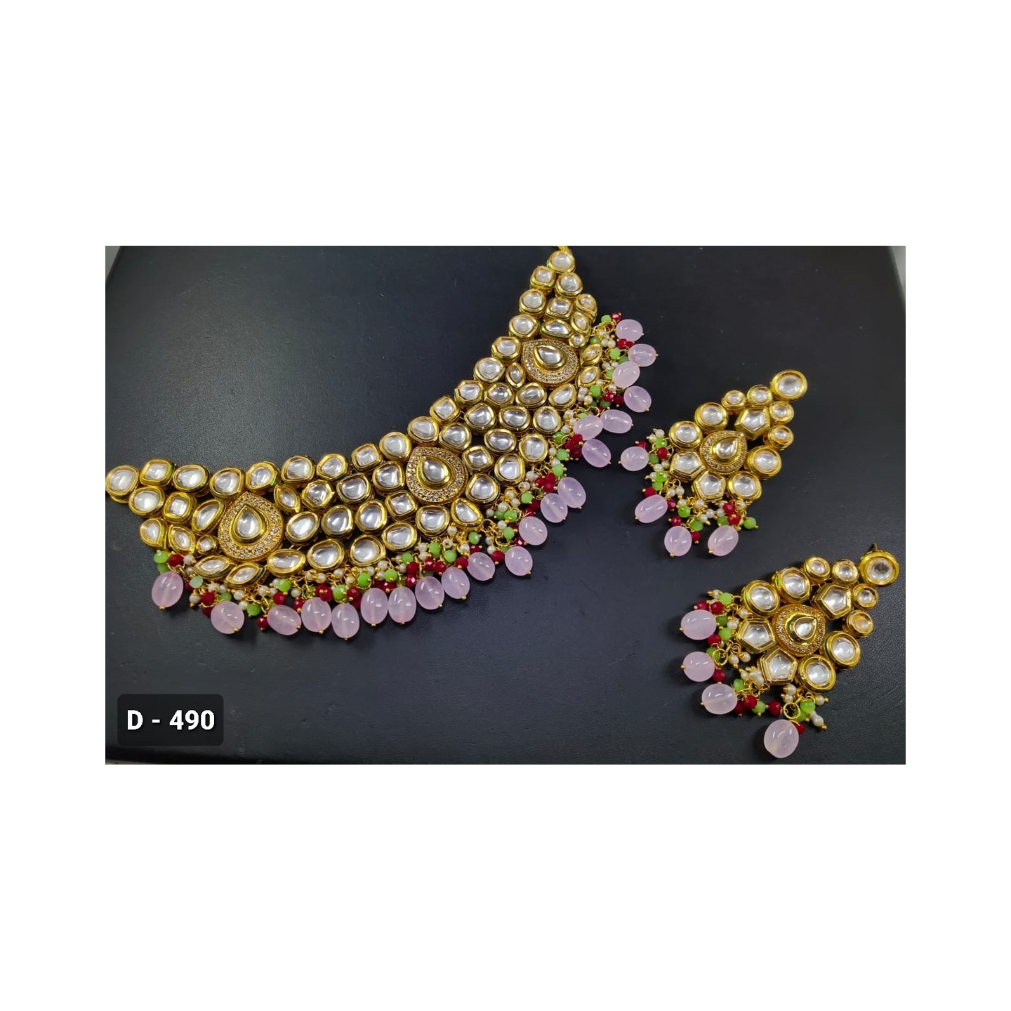Kundan Choker Necklace With Earring & Light Ping Color