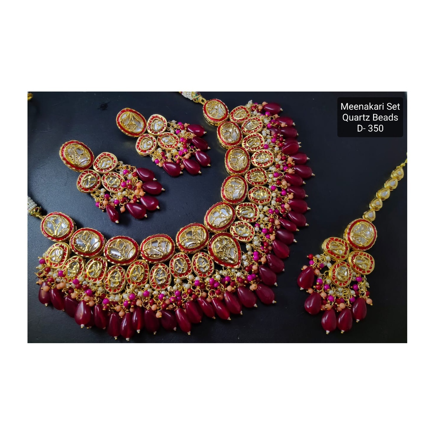 Kundan Necklace Set with Tikka Rani Color Stones