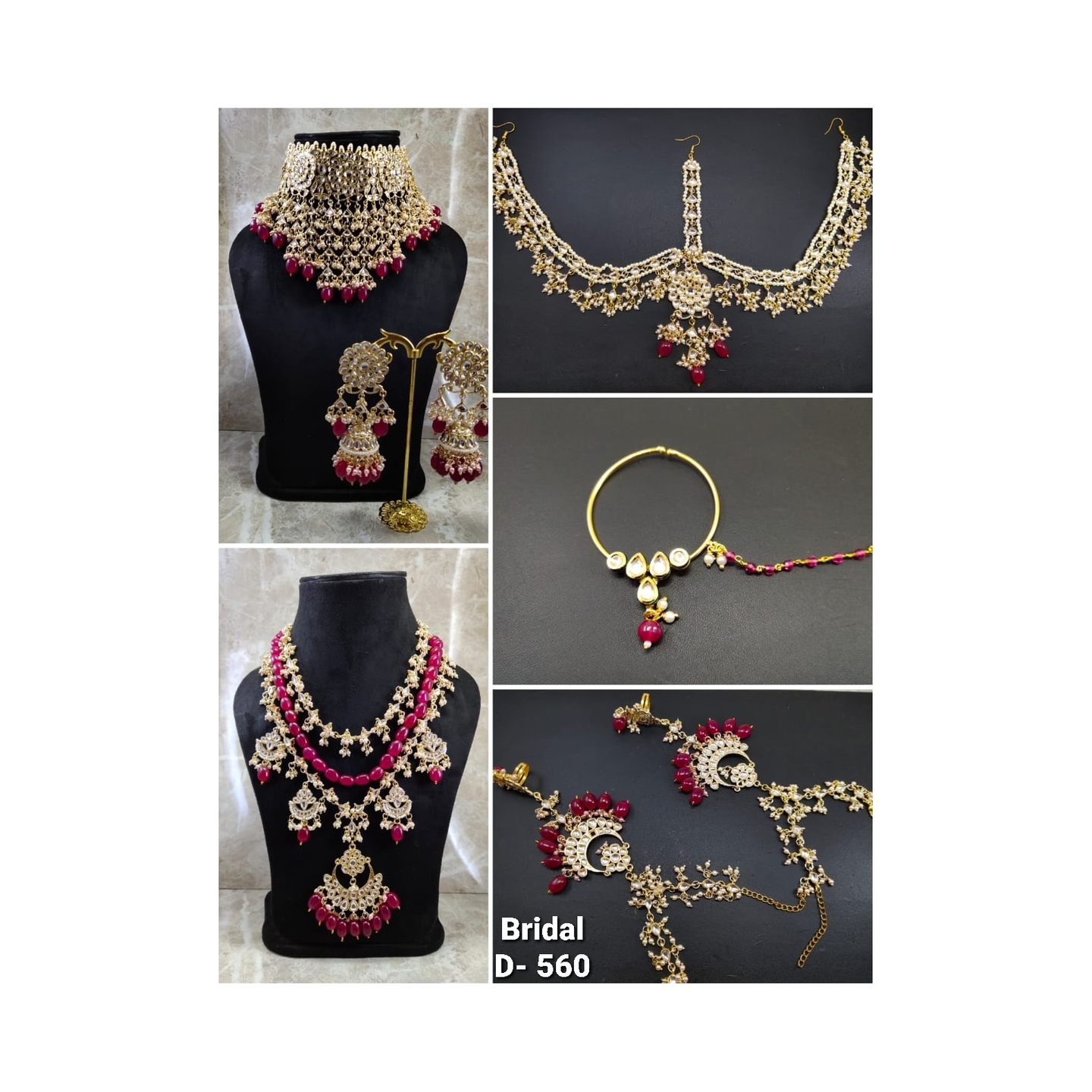High Quality Kundan Polki Full Bridal Set with pINK Onyx Stones