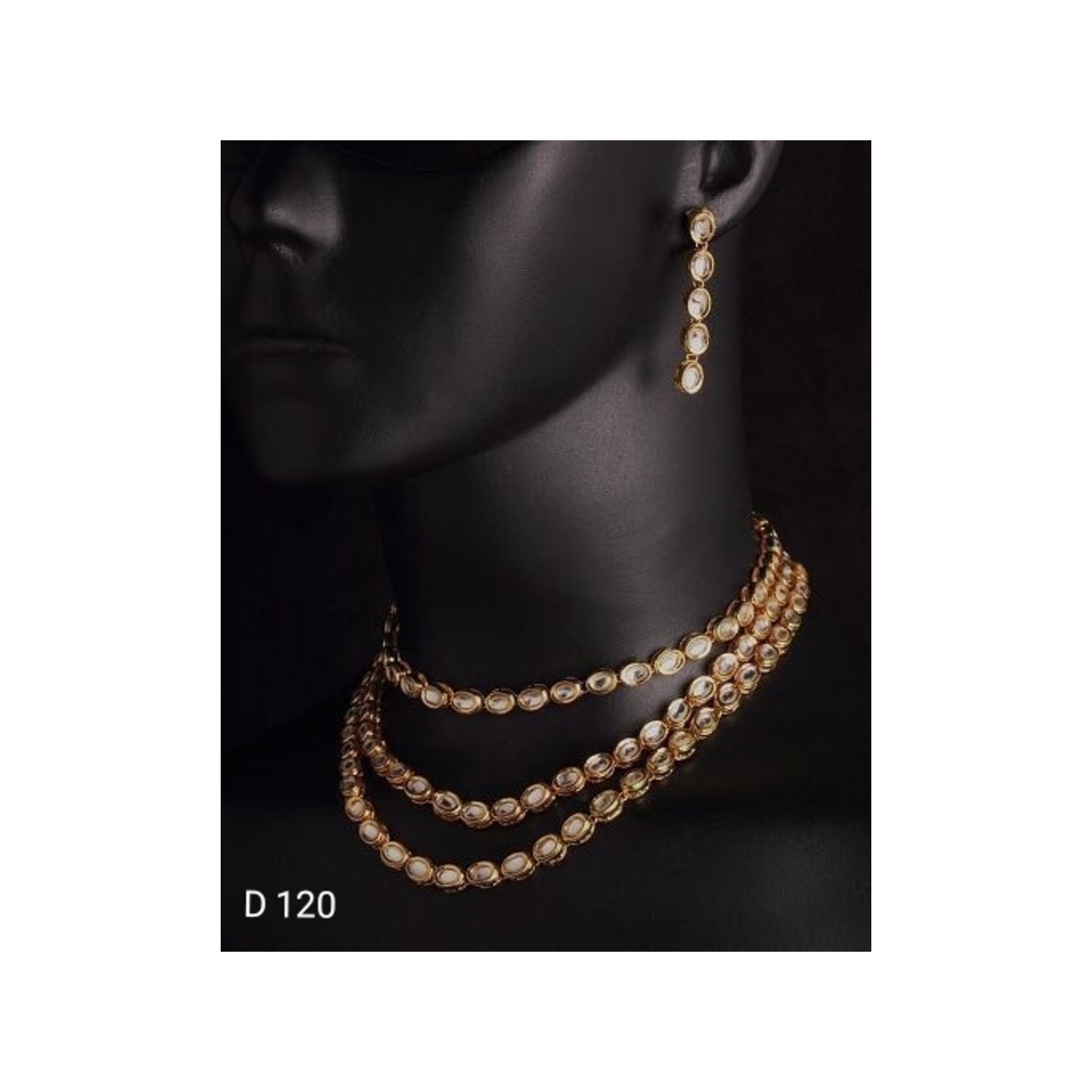 Kundan Triple Layer Necklace Set With Earring