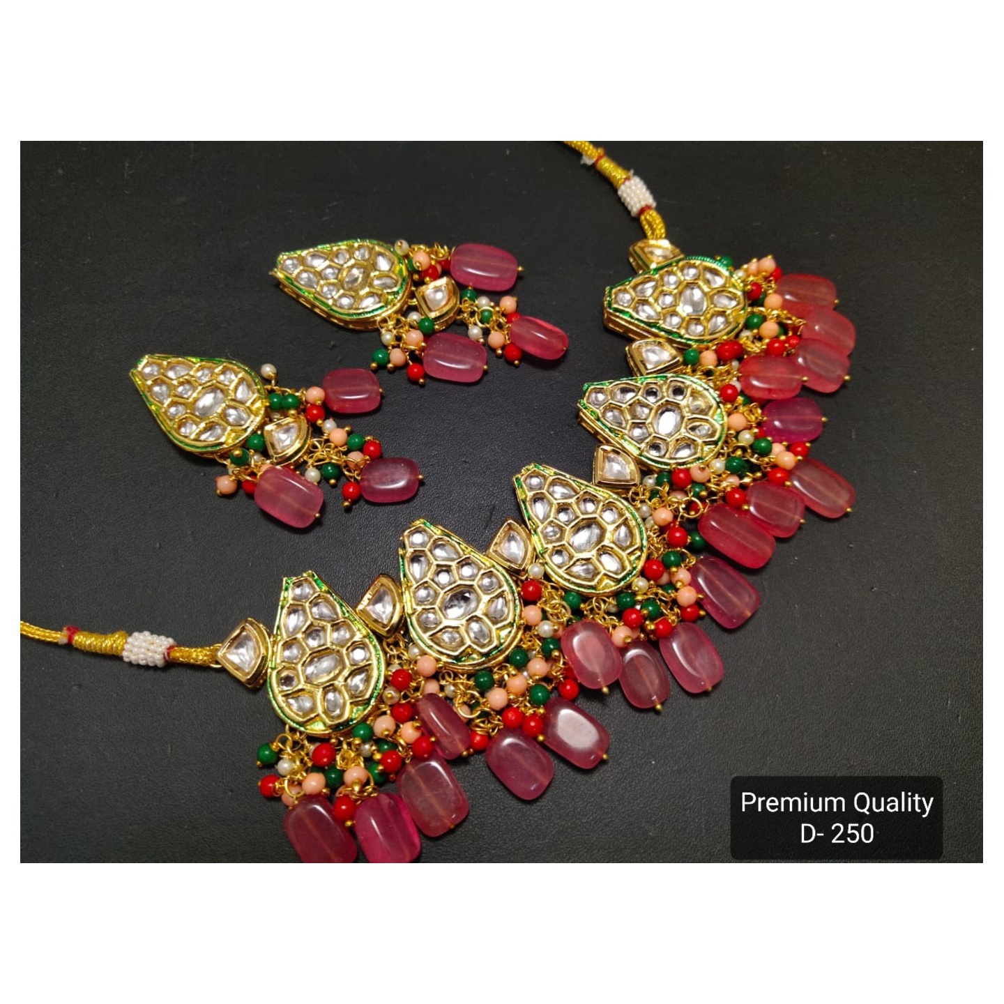 Kundan Choker Necklace Set With Earring Pink Onyx Stone
