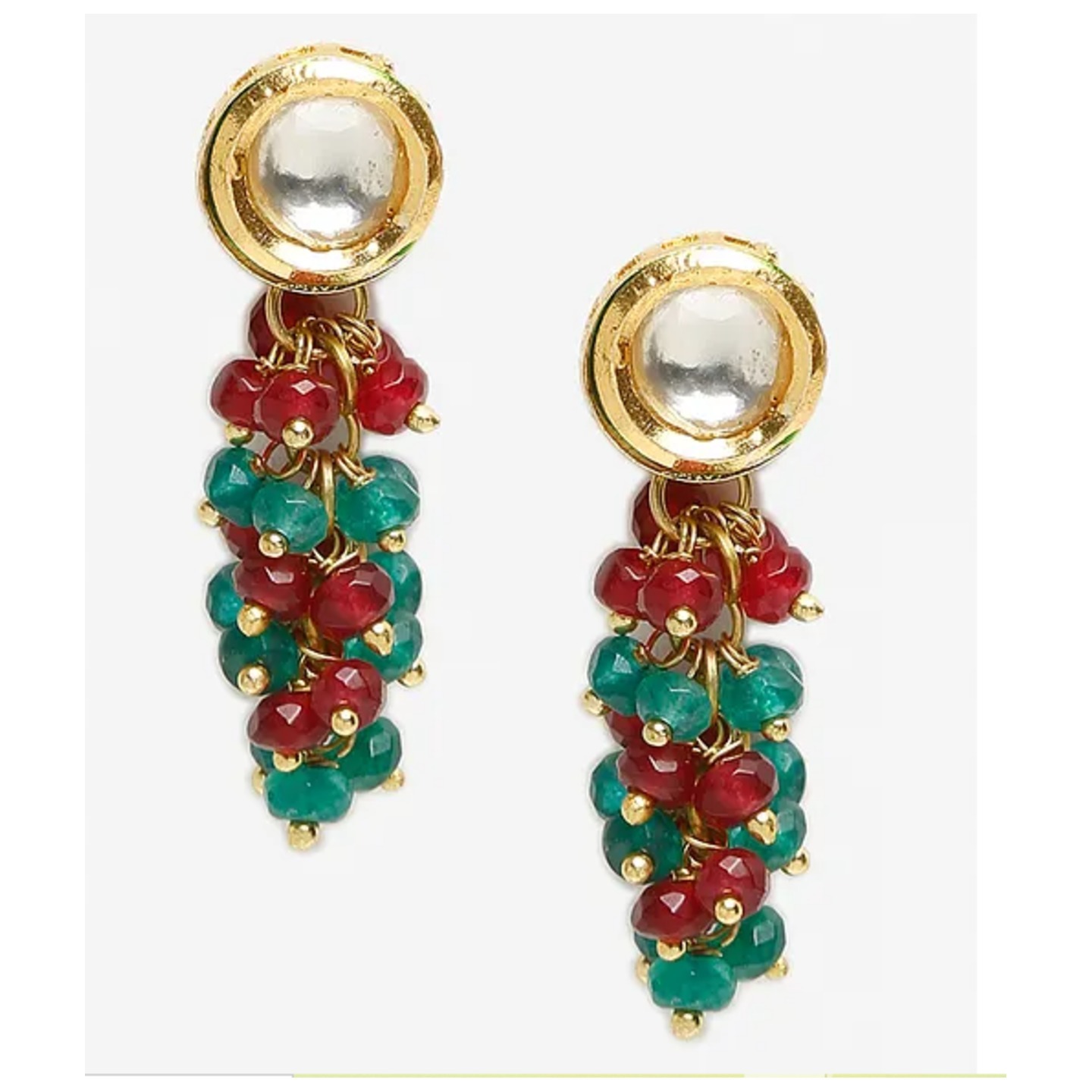 Red Green Gold Tone Kundan Earrings