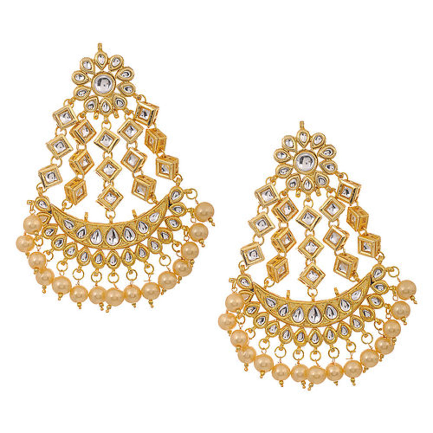Classic Kundan-inspired Gold Tone Earrings with Pearls