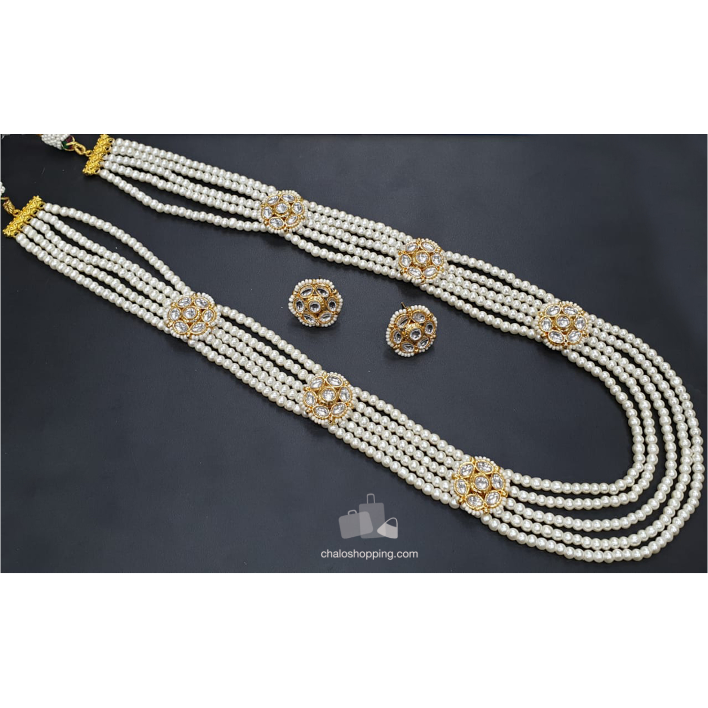 Faux Pearl and Kundan Long Necklace Set