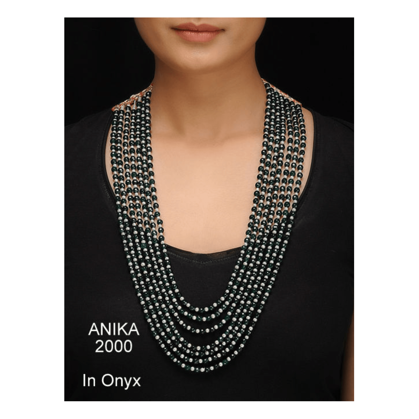 Multi Layer Kundan Long Necklace Set  Green Onyx Pearl