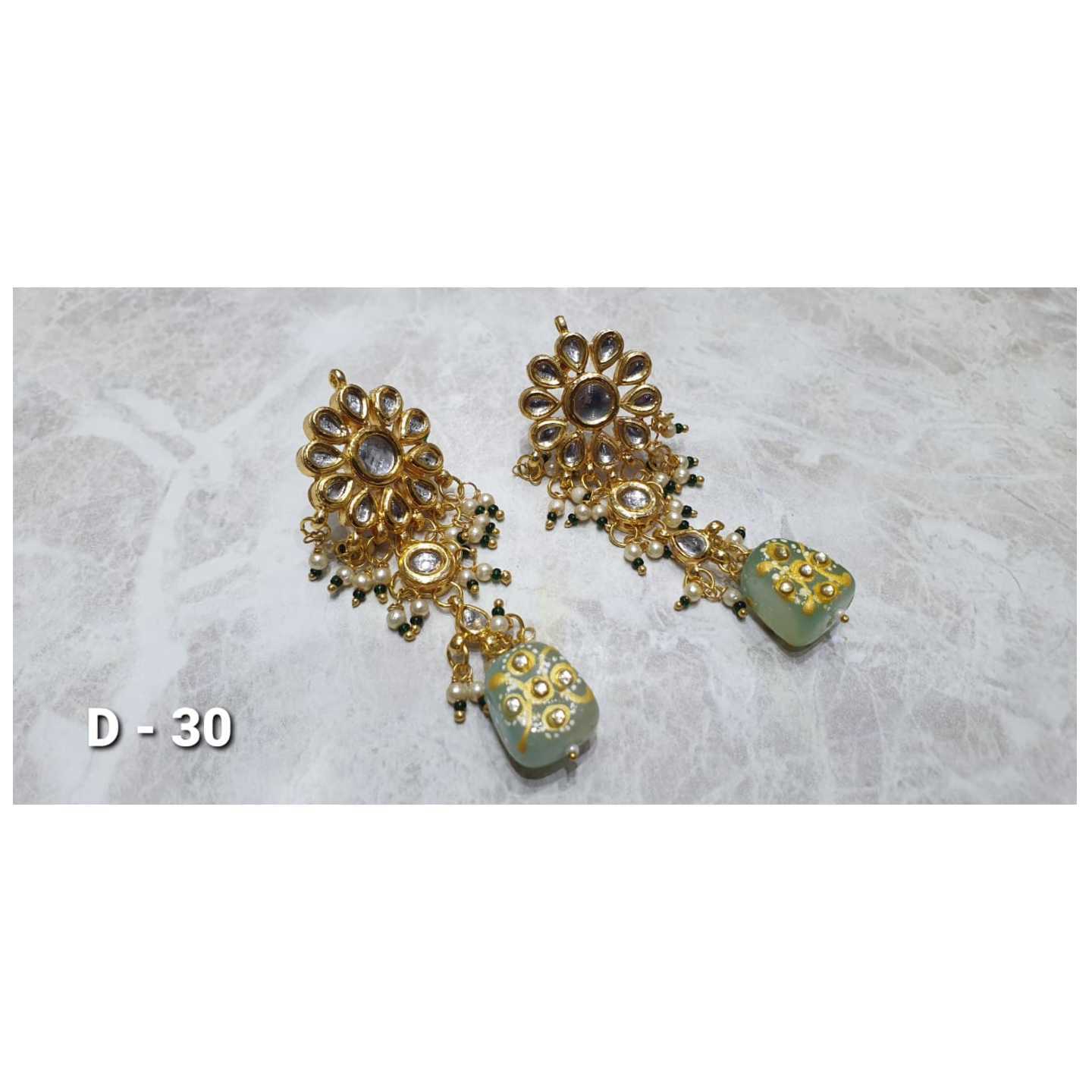 Kundan Earring 016 See Green Onyx Stone