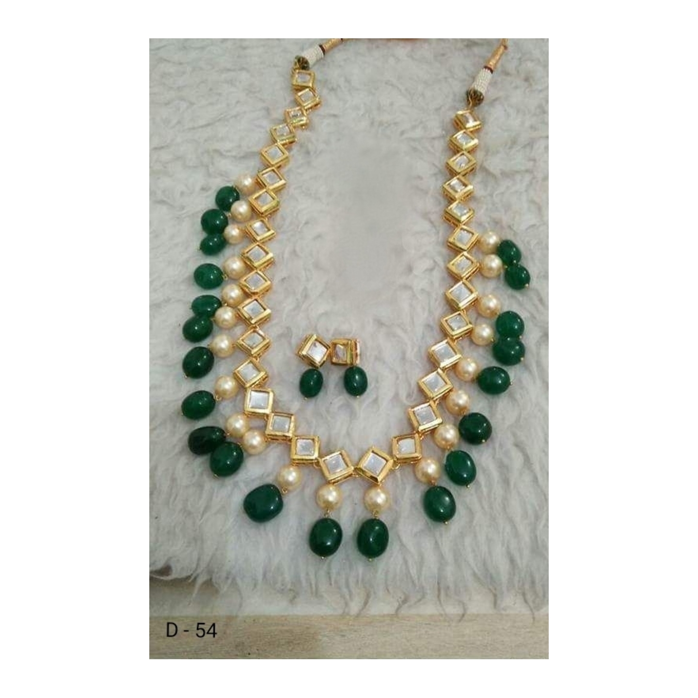 Kundan Long Set With Earring Green Stone