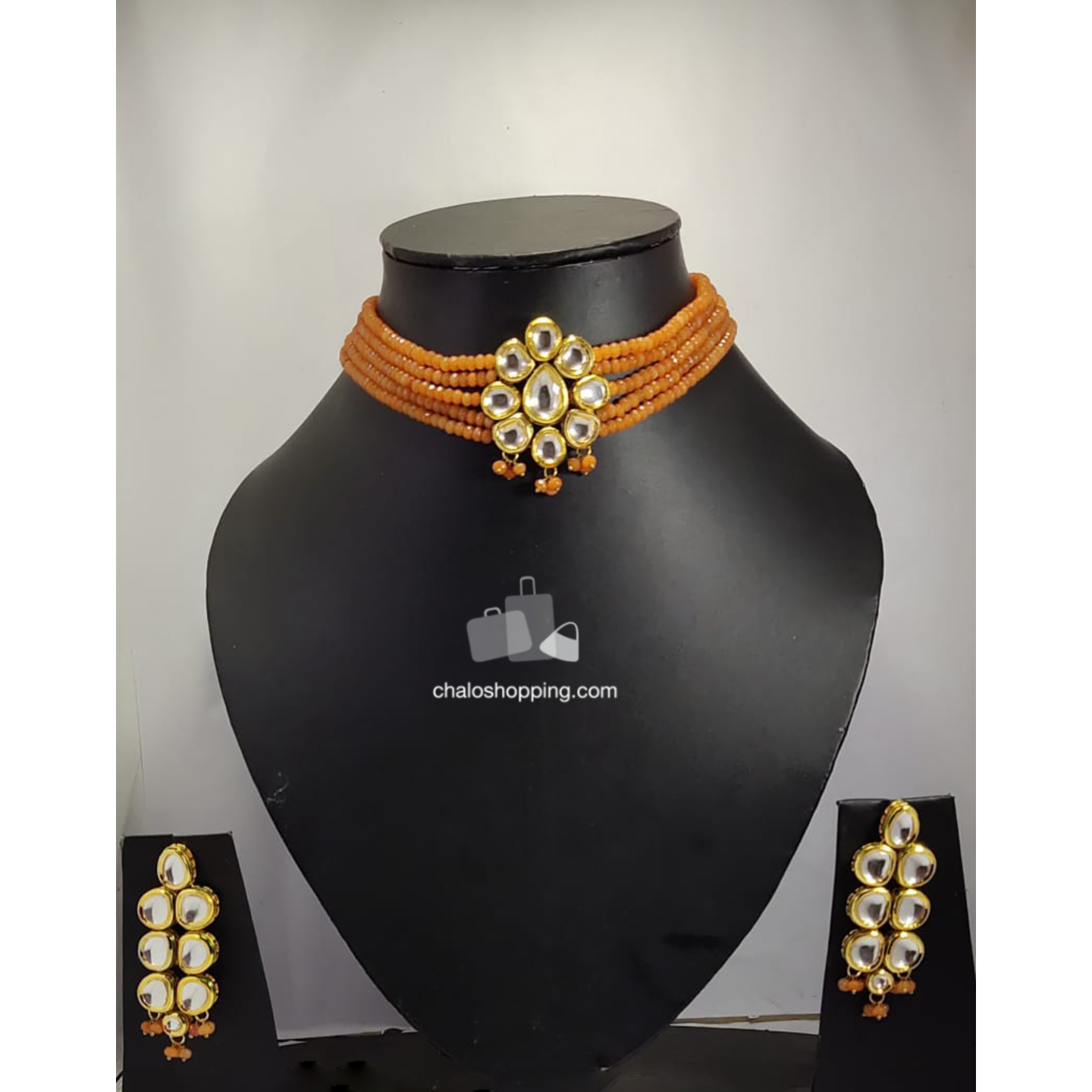 High Quality Kundan Orange Onyx Choker with Earrings