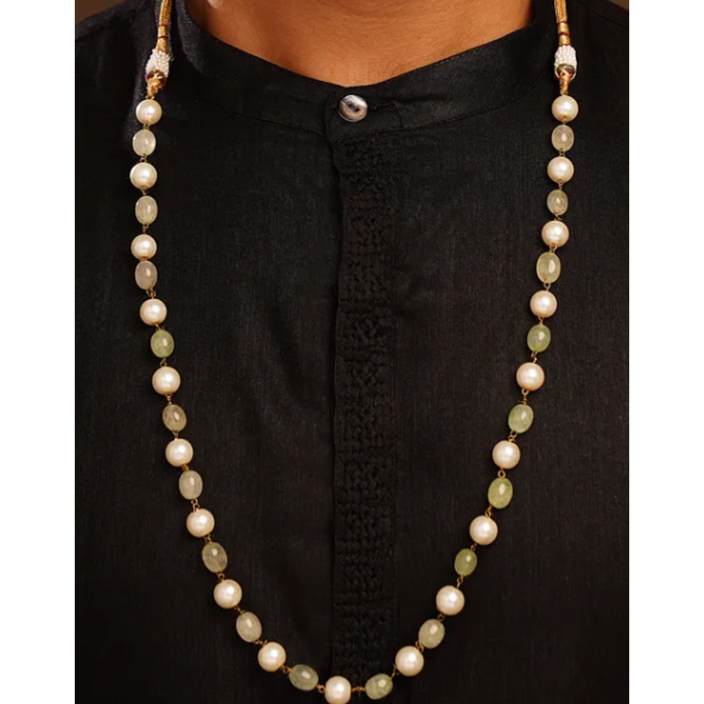 White Green Beaded Necklace With For Men