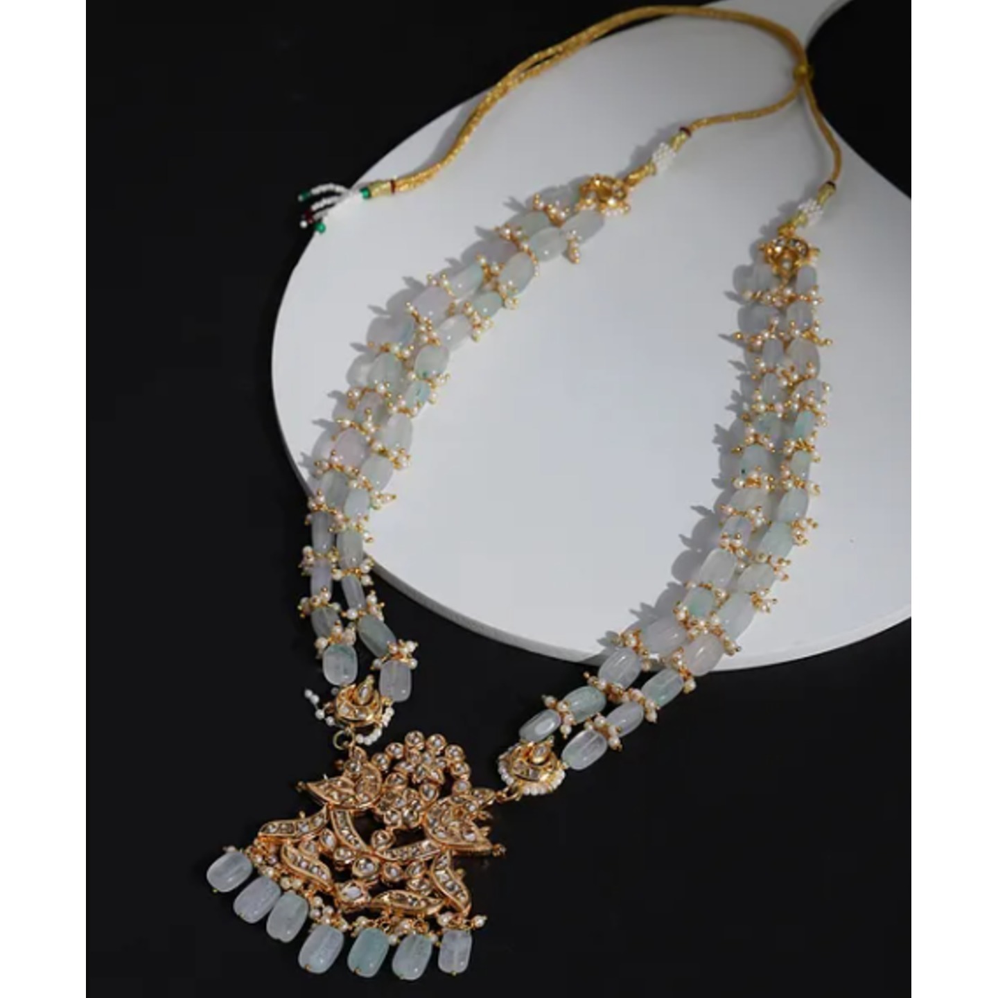Gray Gold Plated Kundan Beaded Necklace