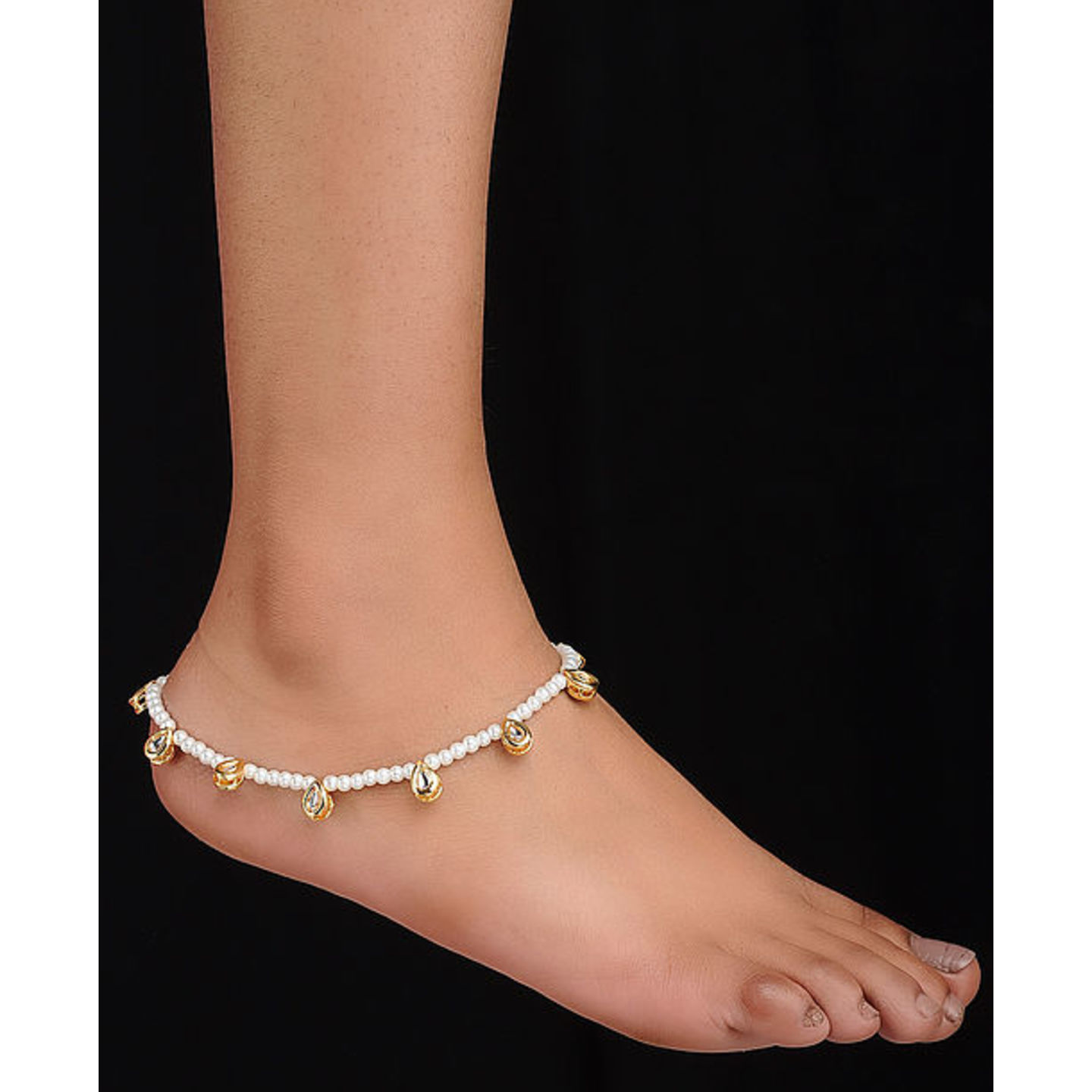 High Quality White Peral  Anklets Drop Sets Kundan