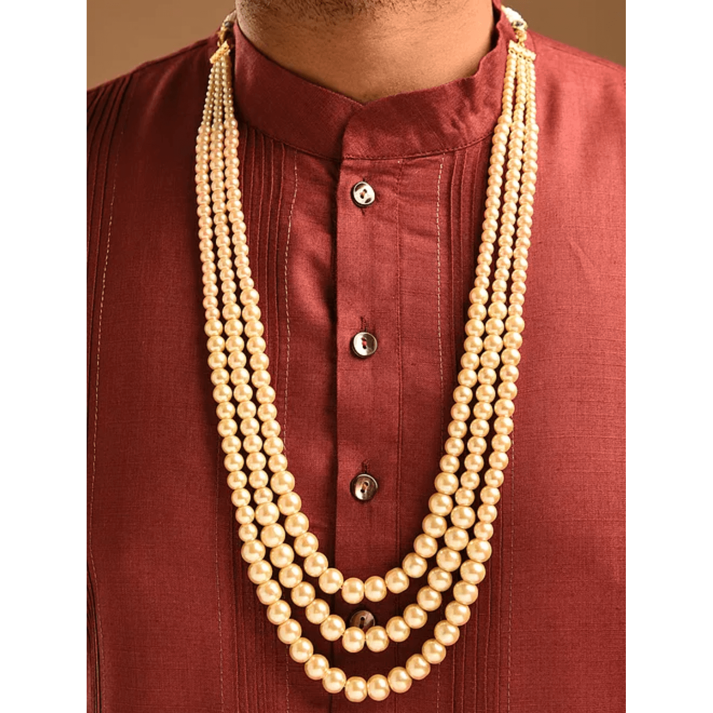 White Pearl Multi Layered Necklace for Men